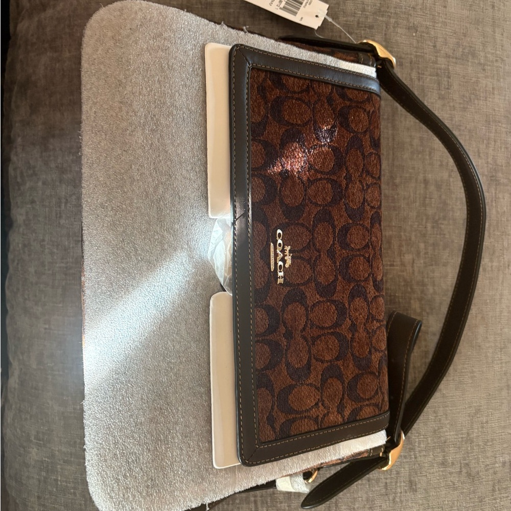 Coach Brown chenille Signature Shoulder Bag large Etta flap bag